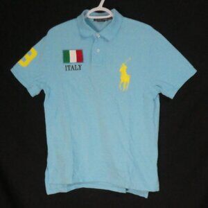 POLO RALPH LAUREN  - Custom Fit | medium | Blue 3 Italy Short Sleeve Polo Shirt